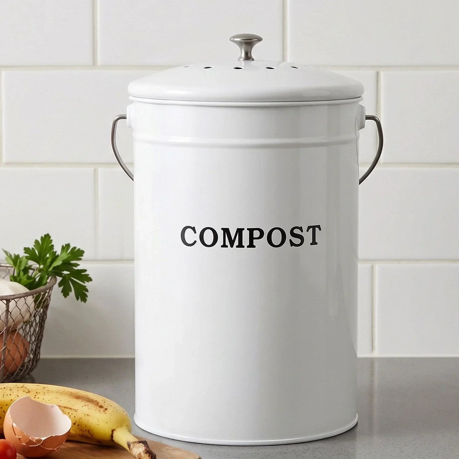 Compost Bin Kitchen Compost Caddy Food Waste Bin Bench White