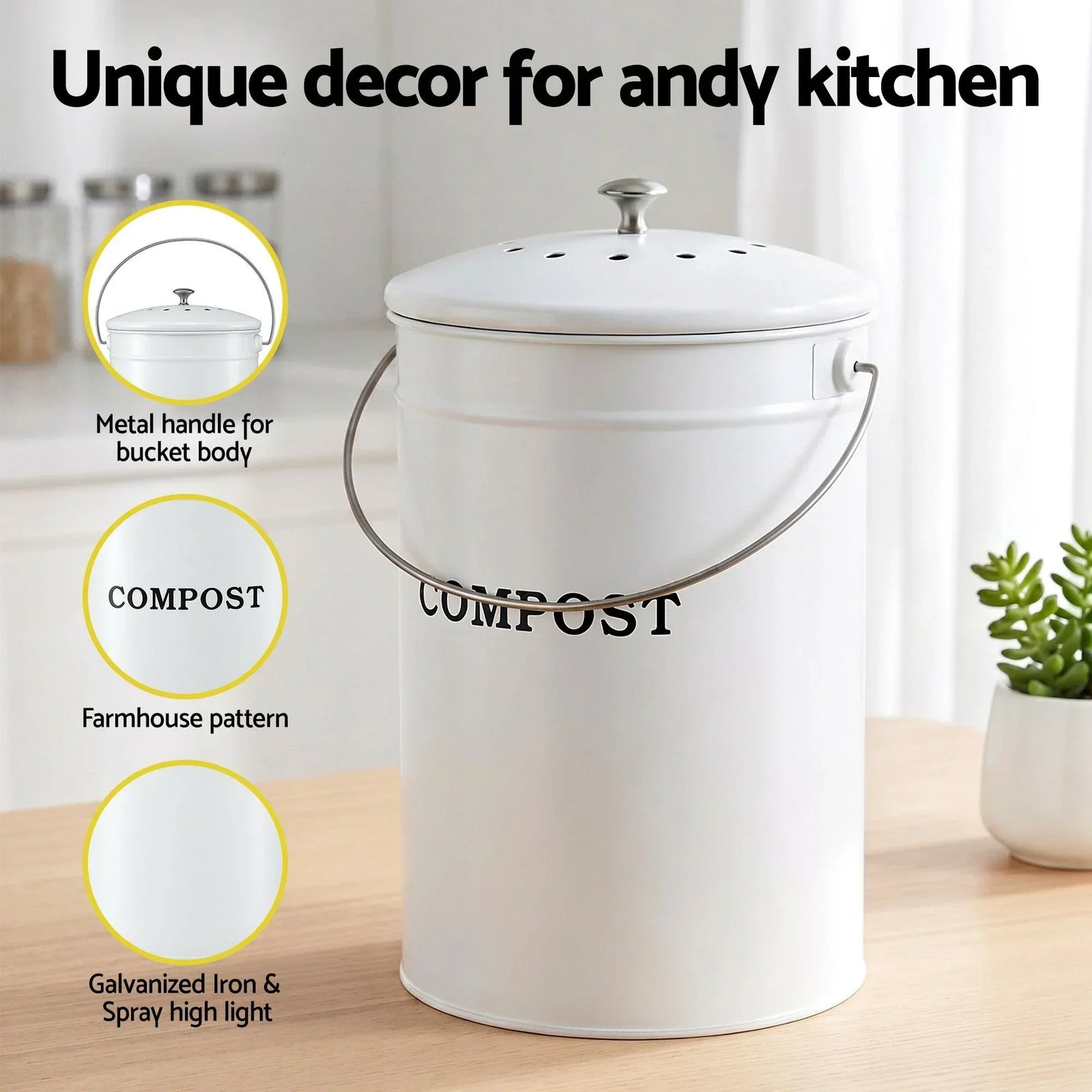 Compost Bin Kitchen Compost Caddy Food Waste Bin Bench White