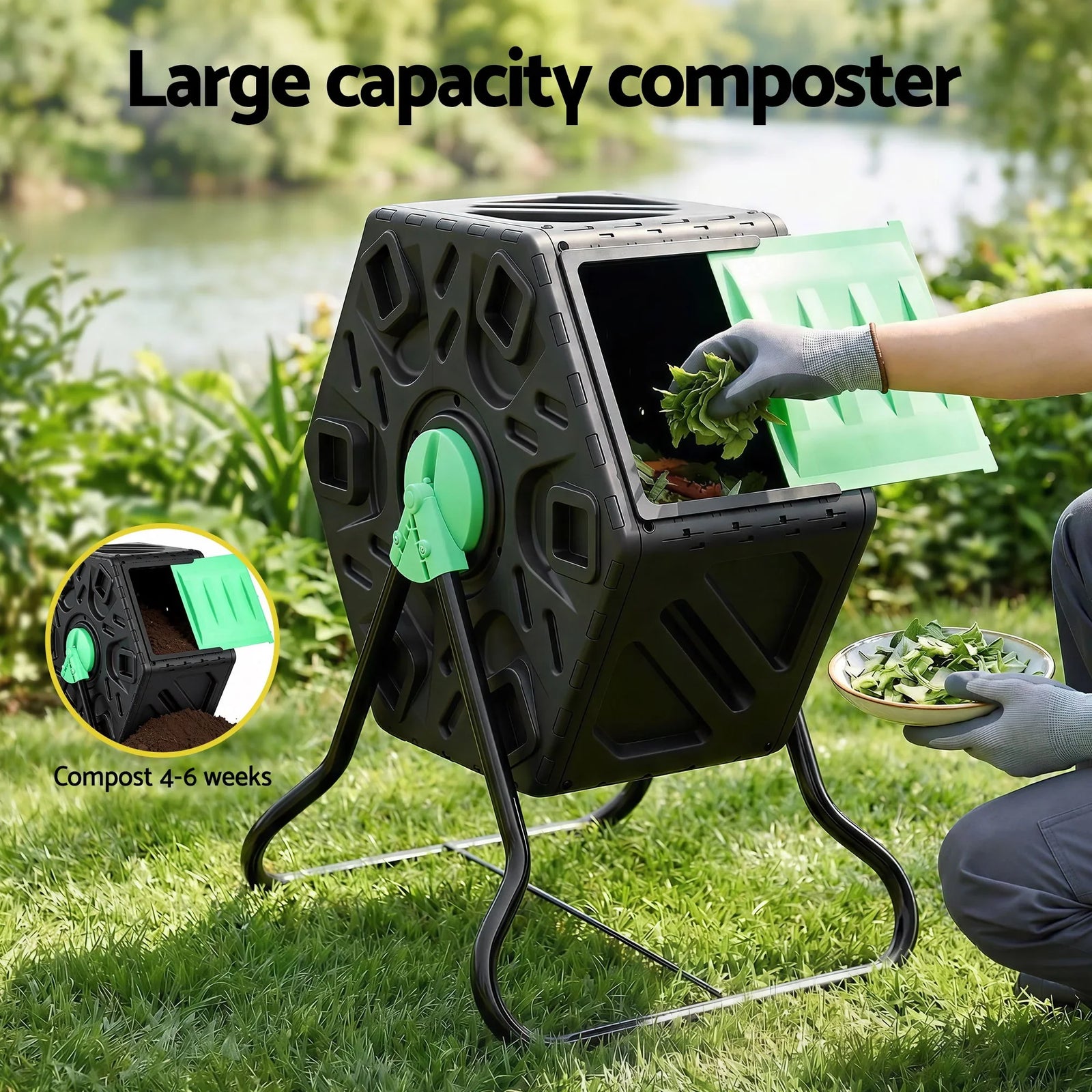 Compost Bin 65L Composter Tumbler Rotating Outdoor With Sliding Door