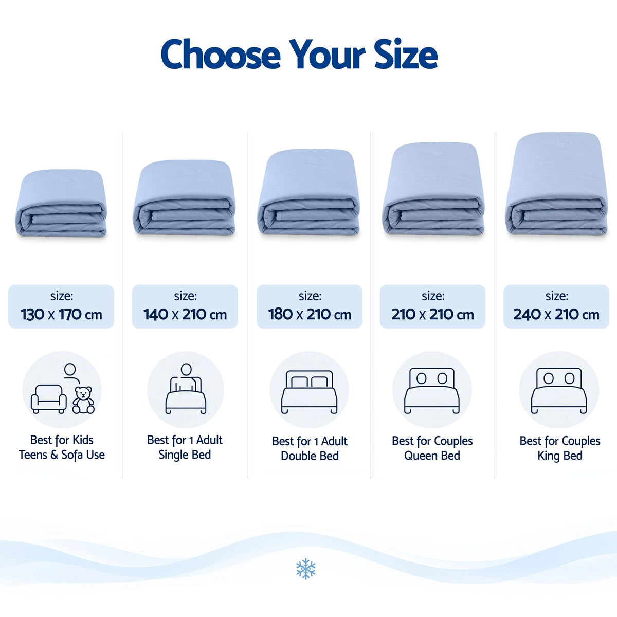 Giselle Cooling Throw Blanket 130x170cm Blue Double Sided Light Summer Throw