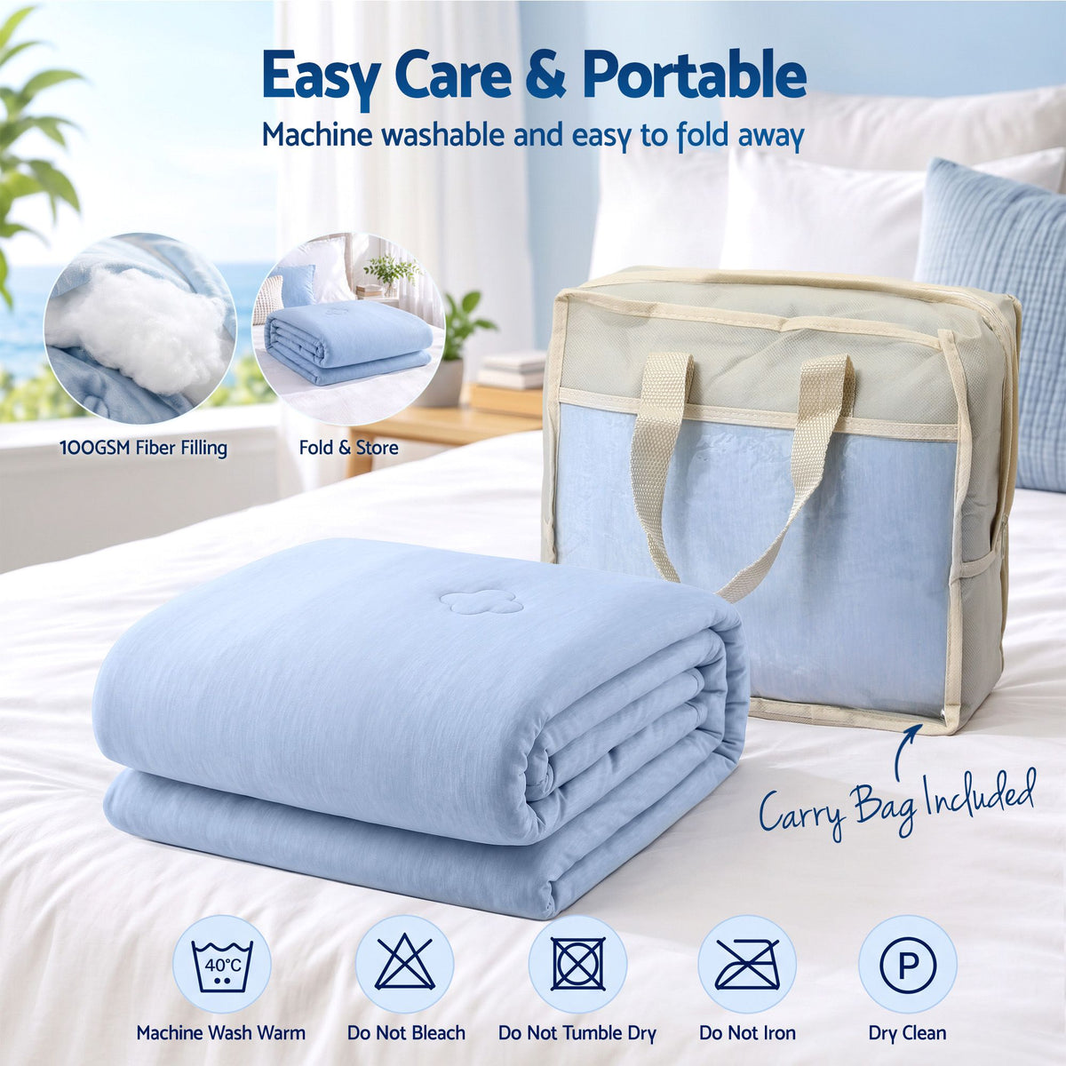 Giselle Cooling Throw Blanket 130x170cm Blue Double Sided Light Summer Throw