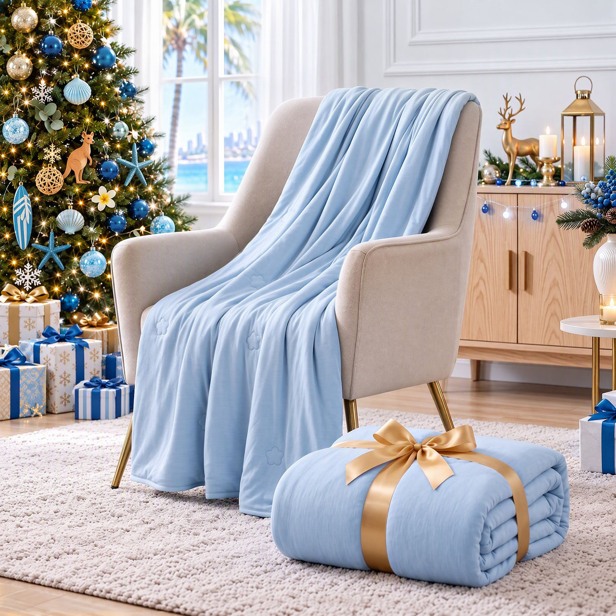 Giselle Cooling Blanket Double 180x210cm Blue Double Sided Light Summer Quilt
