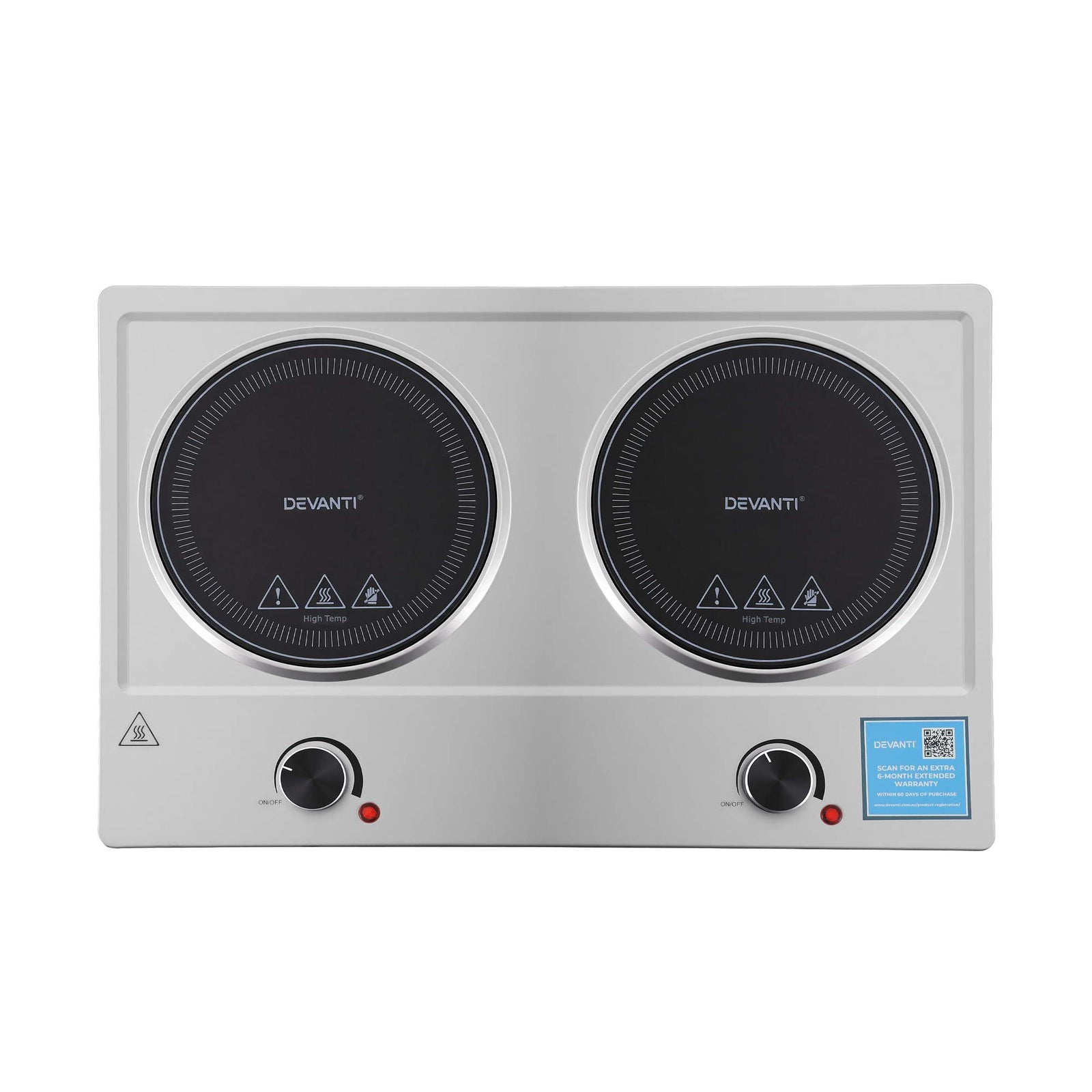 2400W Ceramic Cooktop – 2‑Zone Infrared, Knob Control, Black Glass