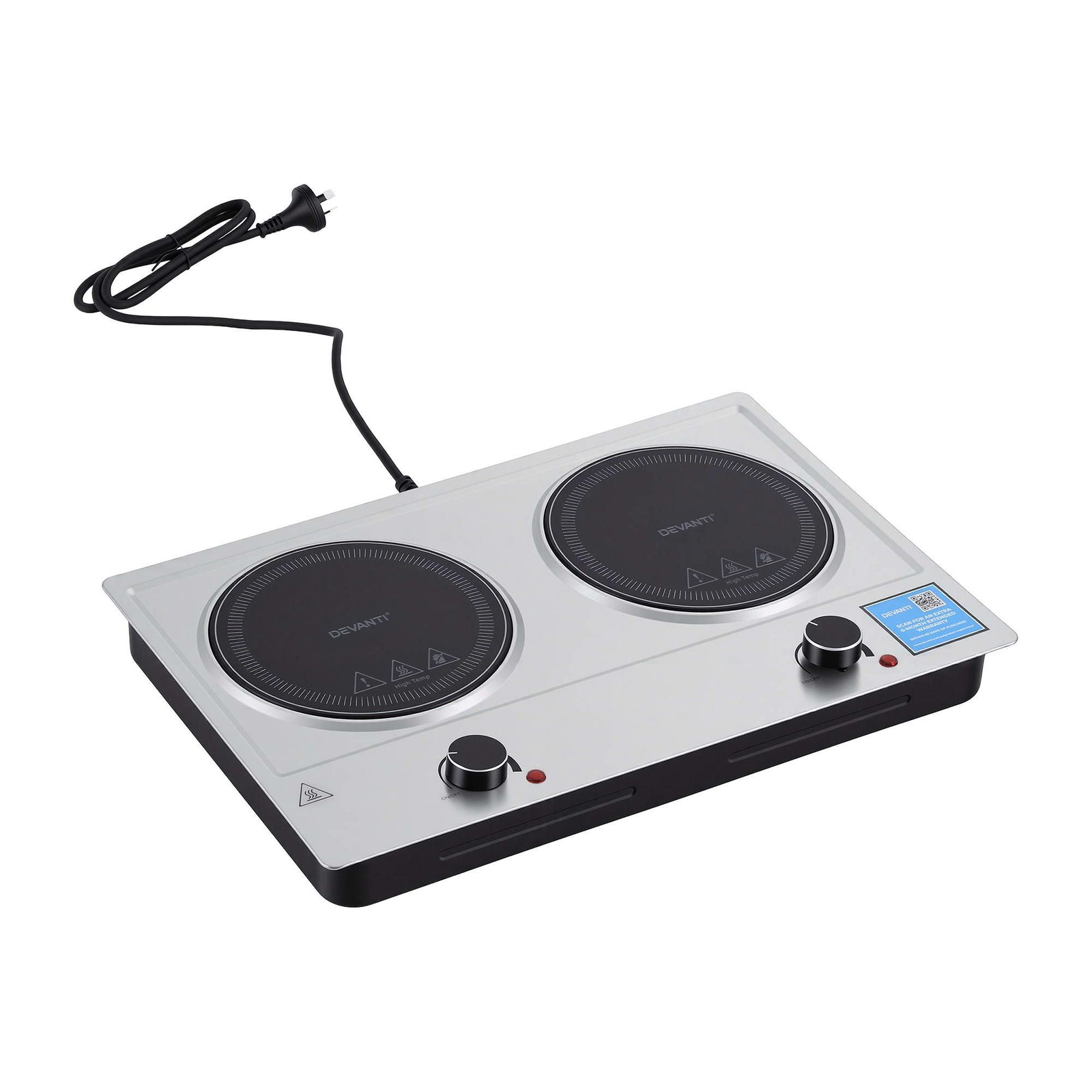 2400W Ceramic Cooktop – 2‑Zone Infrared, Knob Control, Black Glass
