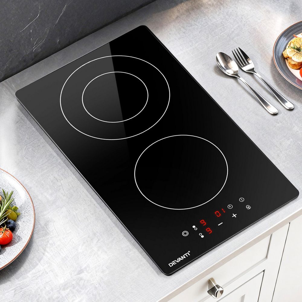 30cm Ceramic Cooktop – 3 Zones, 3200W, Touch Control, Timer, Black Glass