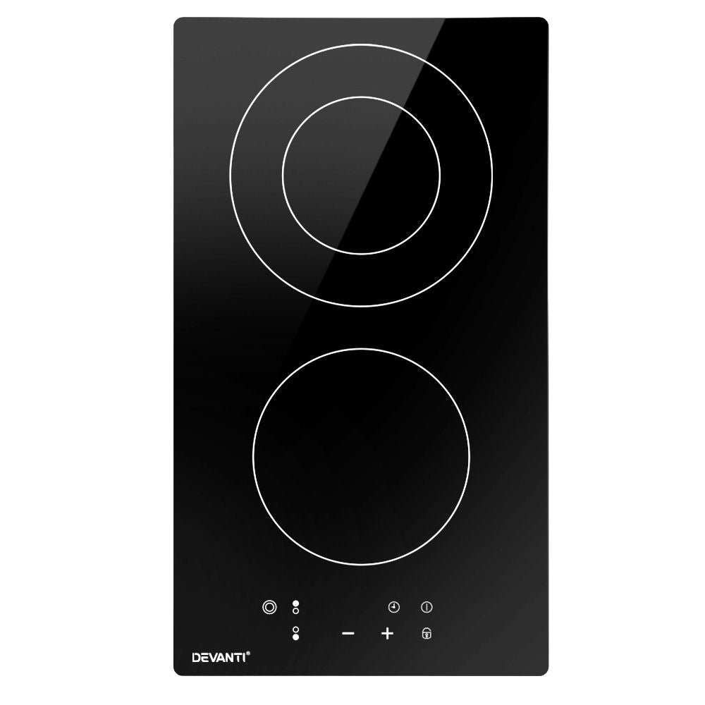 30cm Ceramic Cooktop – 3 Zones, 3200W, Touch Control, Timer, Black Glass