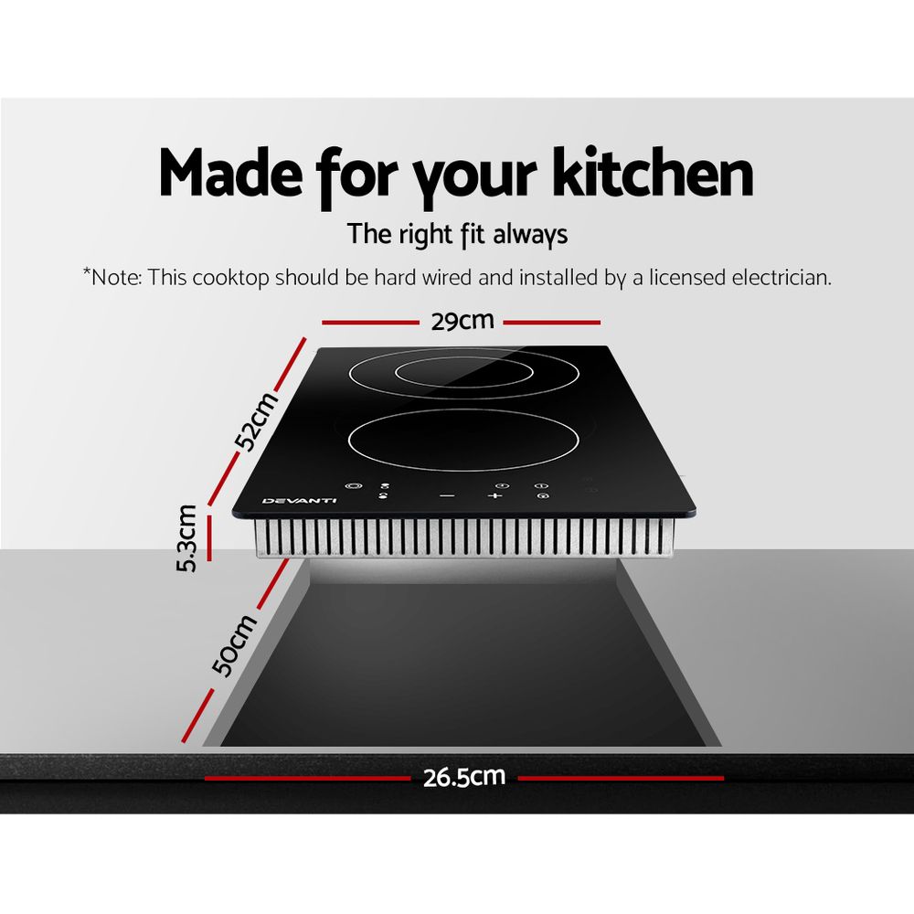 30cm Ceramic Cooktop – 3 Zones, 3200W, Touch Control, Timer, Black Glass