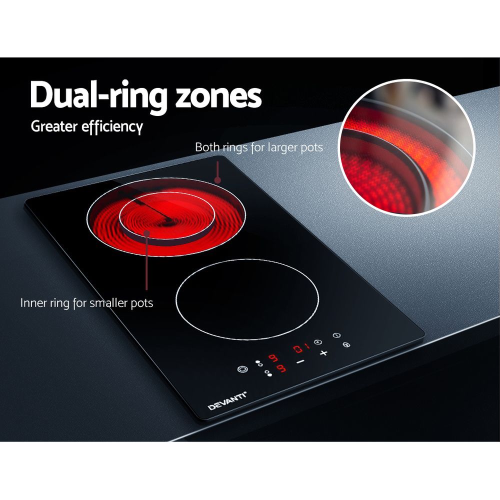 30cm Ceramic Cooktop – 3 Zones, 3200W, Touch Control, Timer, Black Glass