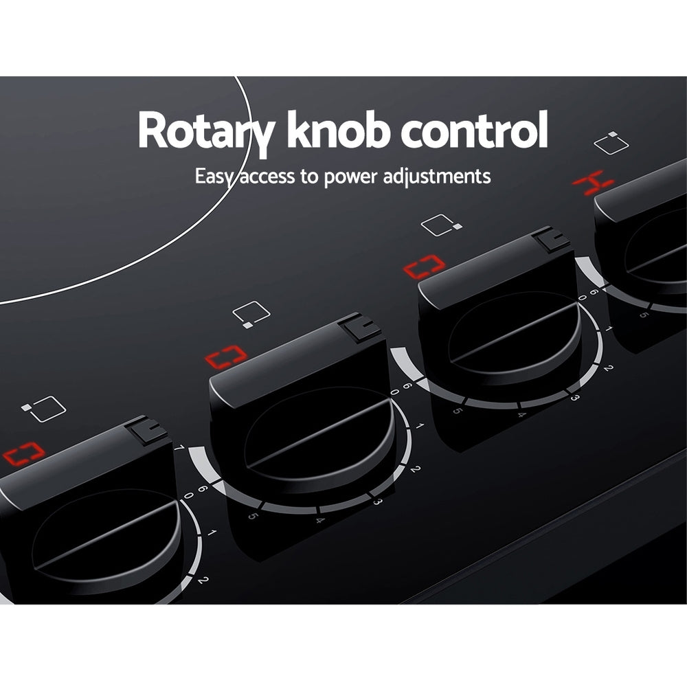 60cm Ceramic Cooktop – 4 Zones, 6000W, Knob Controls, Built‑In, Black