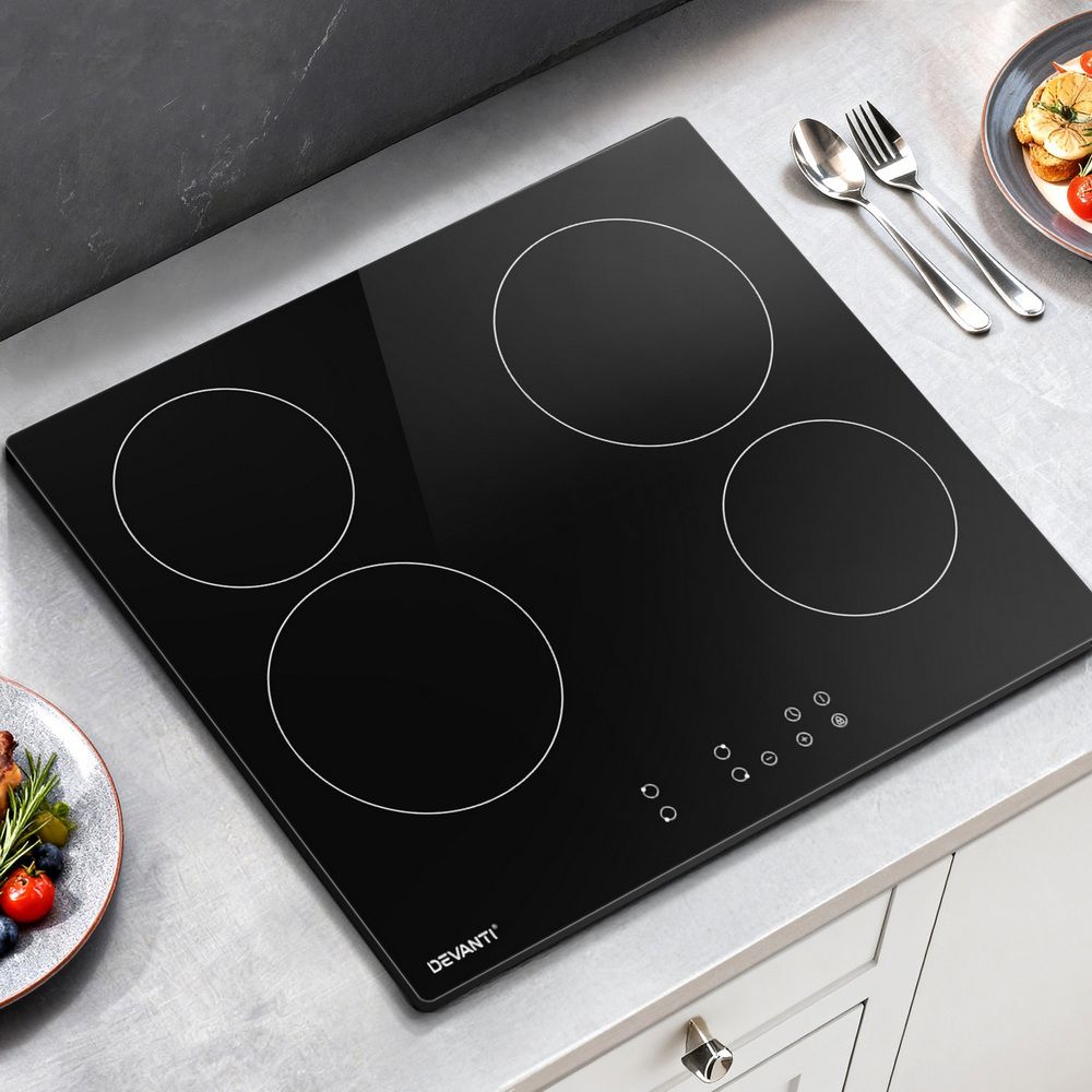 60cm Ceramic Cooktop – 4 Zones, Touch Control, 6000W, Black Glass