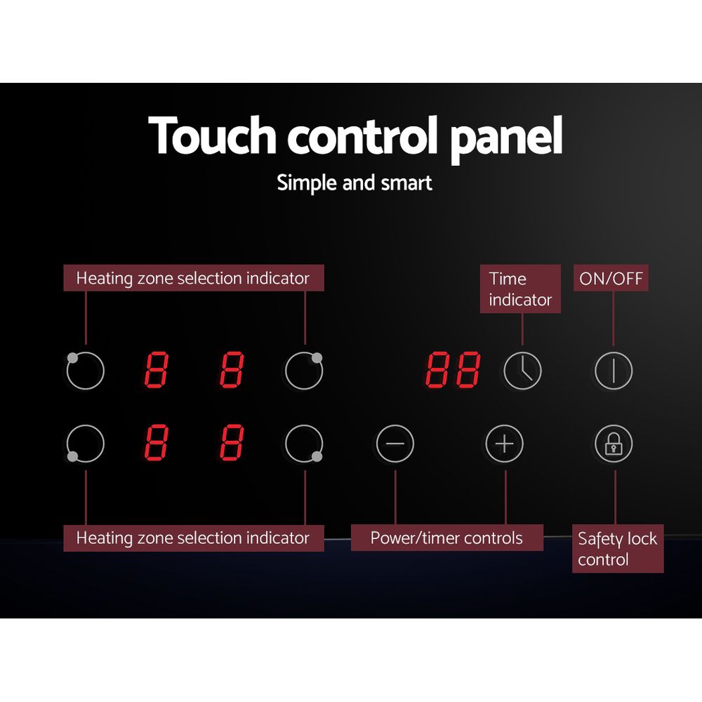 60cm Ceramic Cooktop – 4 Zones, Touch Control, 6000W, Black Glass