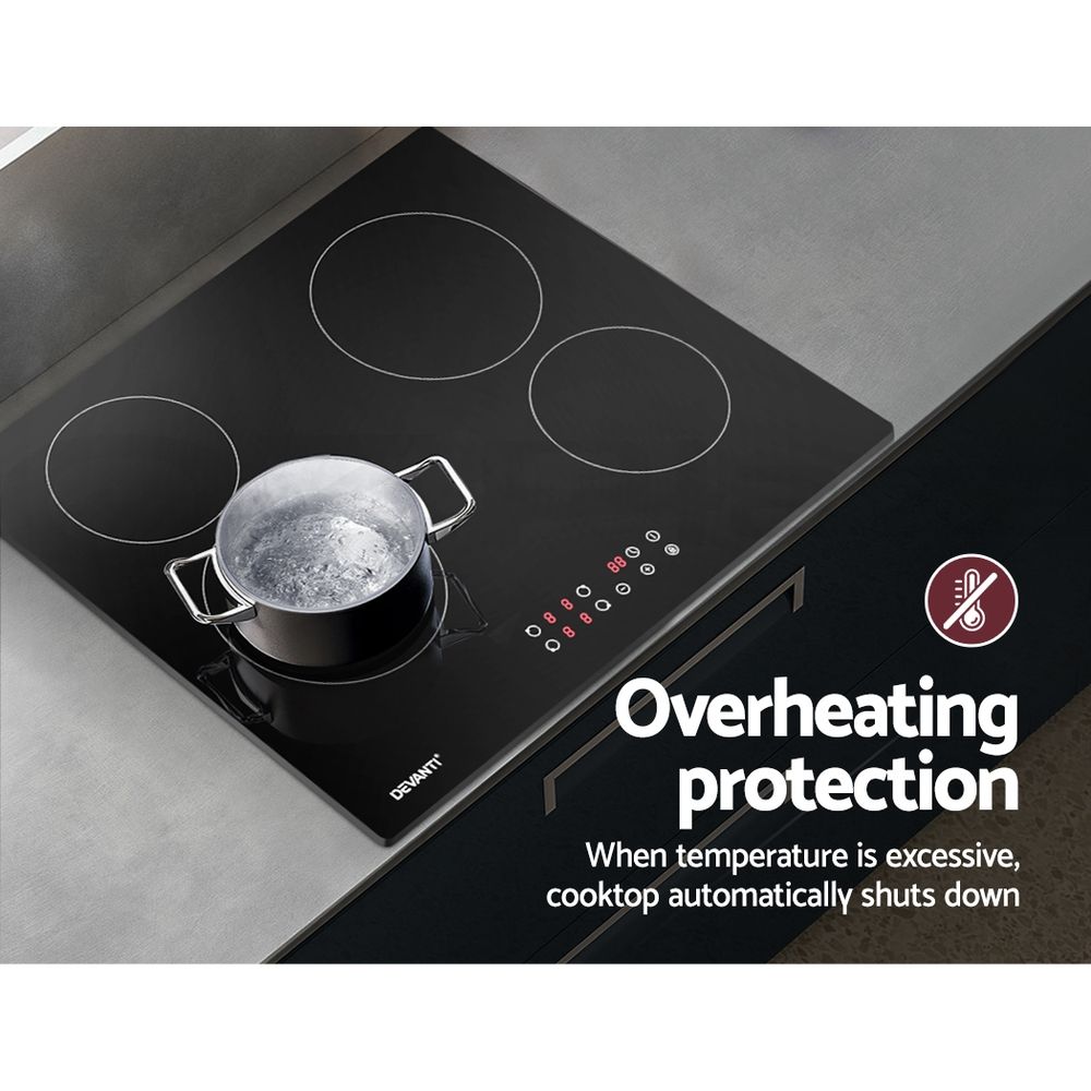 60cm Ceramic Cooktop – 4 Zones, Touch Control, 6000W, Black Glass
