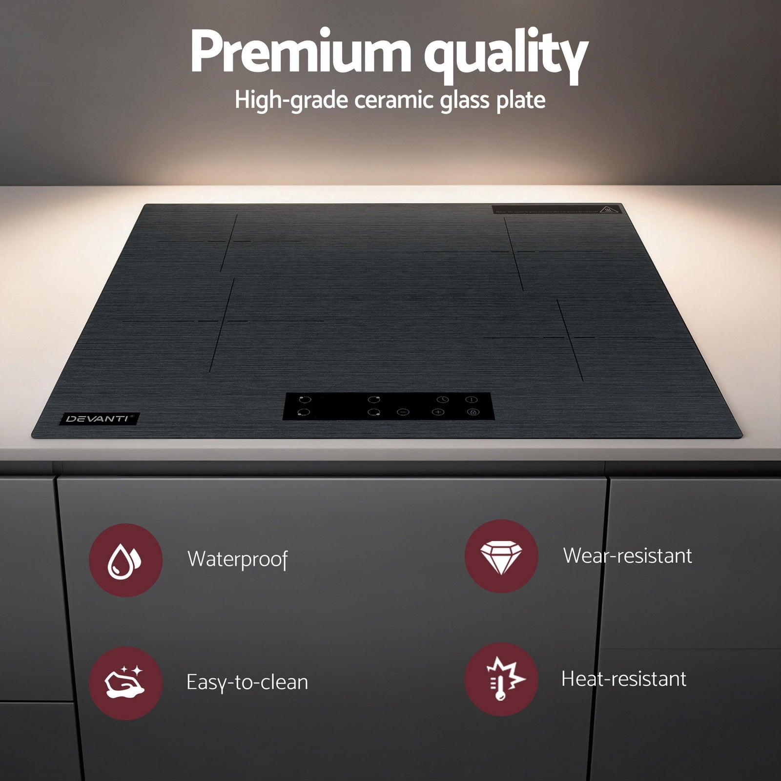 Electric Ceramic Cooktop 60cm Touch Control Grey