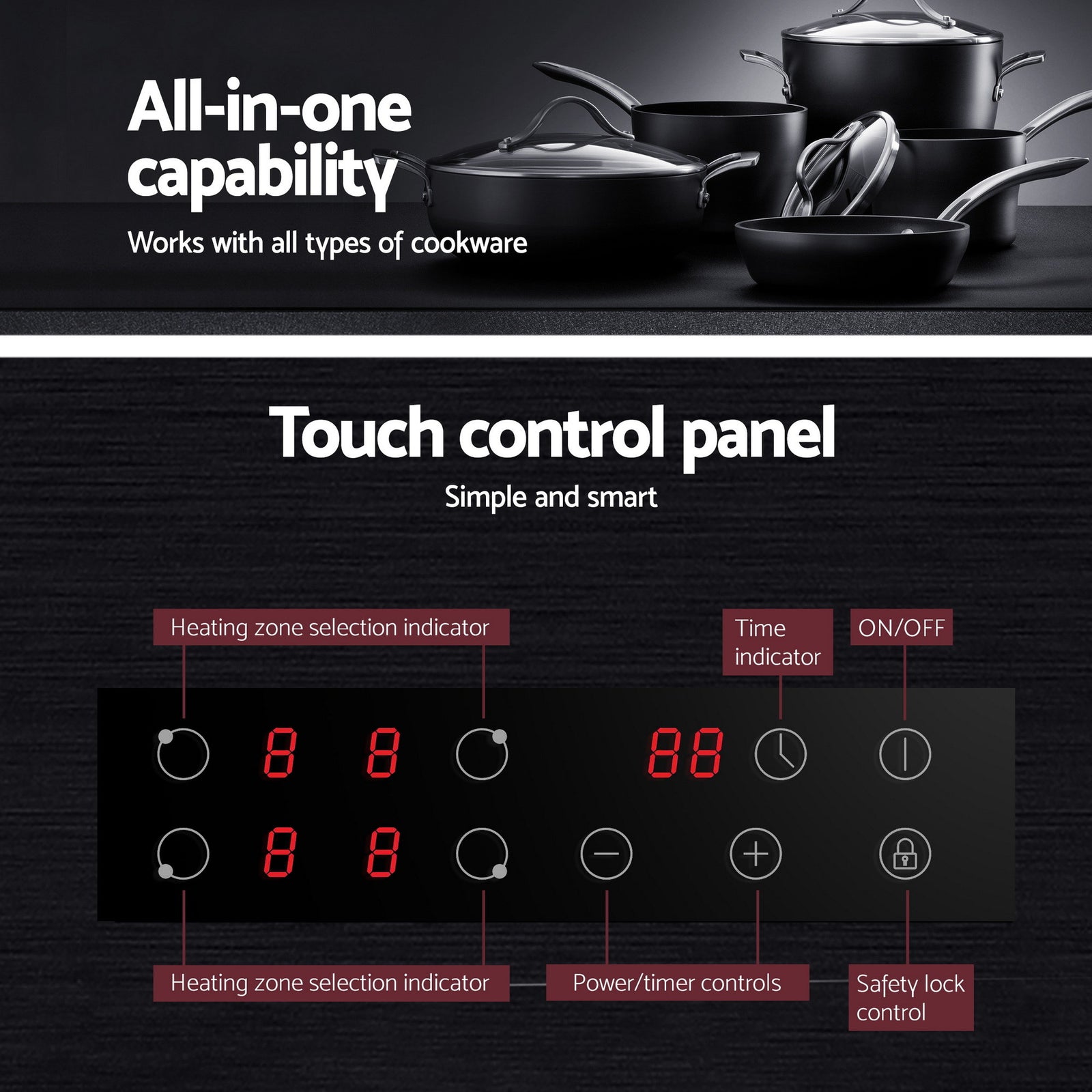 Electric Ceramic Cooktop 60cm Touch Control Grey