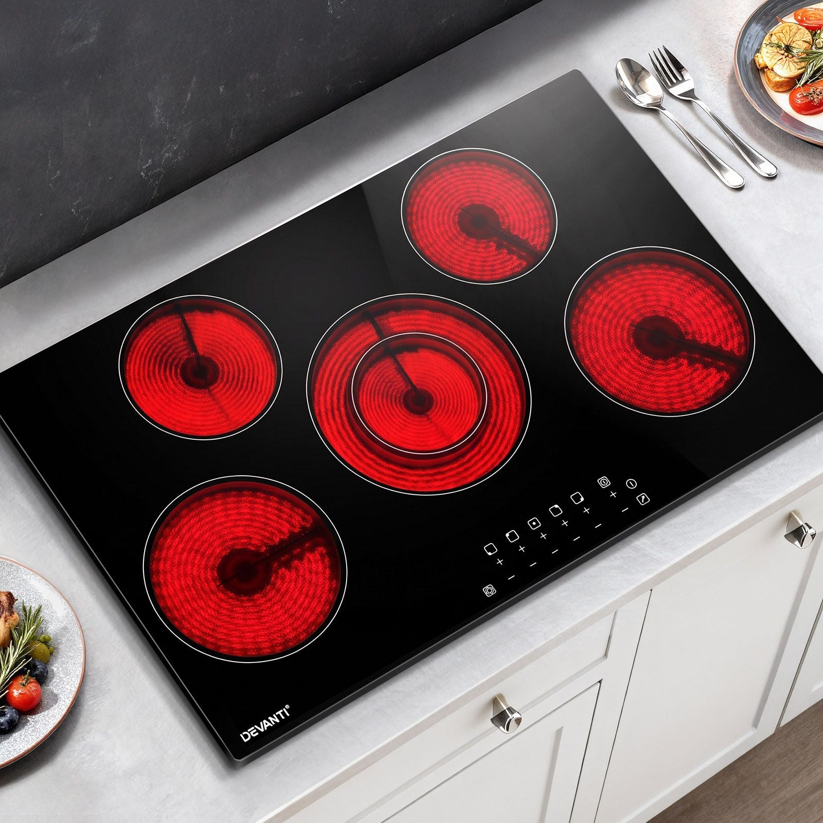 90cm Ceramic Cooktop – 6 Zones, 8200W, Touch Control, Timer, Black Glass