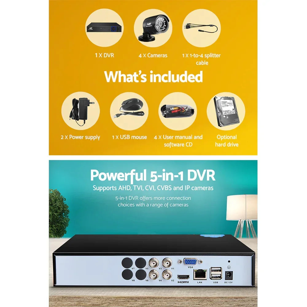 UL-Tech CCTV 4CH 1080P Security System 4 Cameras 2TB HDD DVR Outdoor IP66