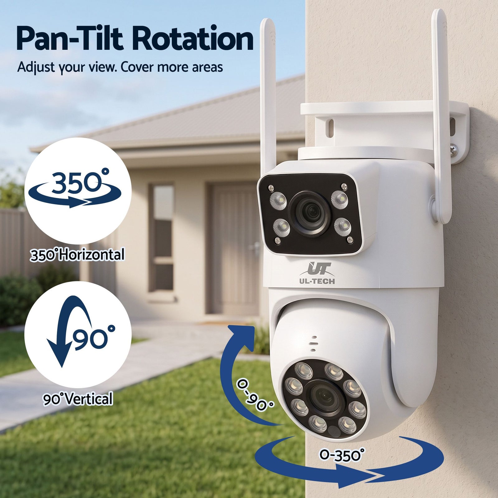 UL-Tech Wireless Security Camera Outdoor Indoor, 2.5K Dual Lens Pan Tilt, 4MP (2×2MP) IP Camera, Motion Detection, Auto-Tracking, Colour Night Vision, 2.4G WiFi, Two-Way Audio, Pet Baby Surveillance