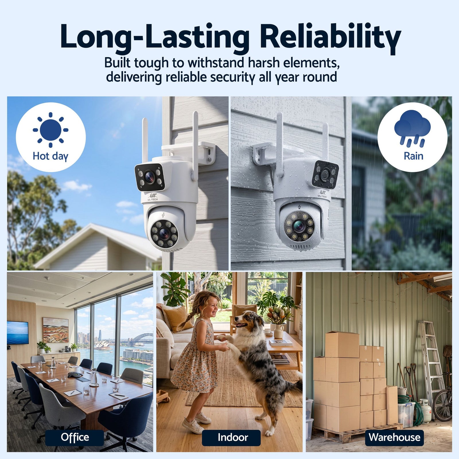 UL-Tech Wireless Security Camera Outdoor Indoor, 2.5K Dual Lens Pan Tilt, 4MP (2×2MP) IP Camera, Motion Detection, Auto-Tracking, Colour Night Vision, 2.4G WiFi, Two-Way Audio, Pet Baby Surveillance