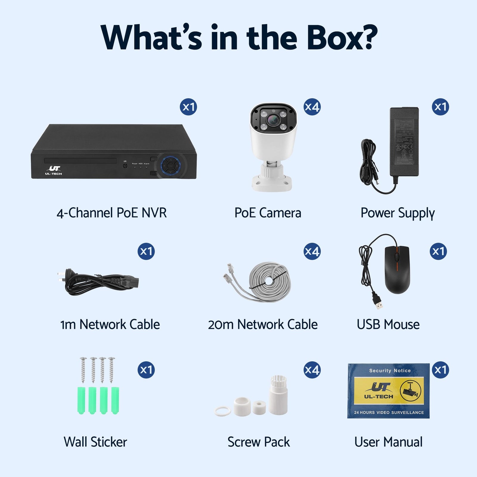 UL-Tech 4CH 5MP PoE NVR Security System, 4 Cameras, Dual-Light Colour Night Vision, Two-Way Audio, AI Motion Detection, IP65-Rated, No Monthly Fees, Wired CCTV Kit for Home, Indoor and Outdoor