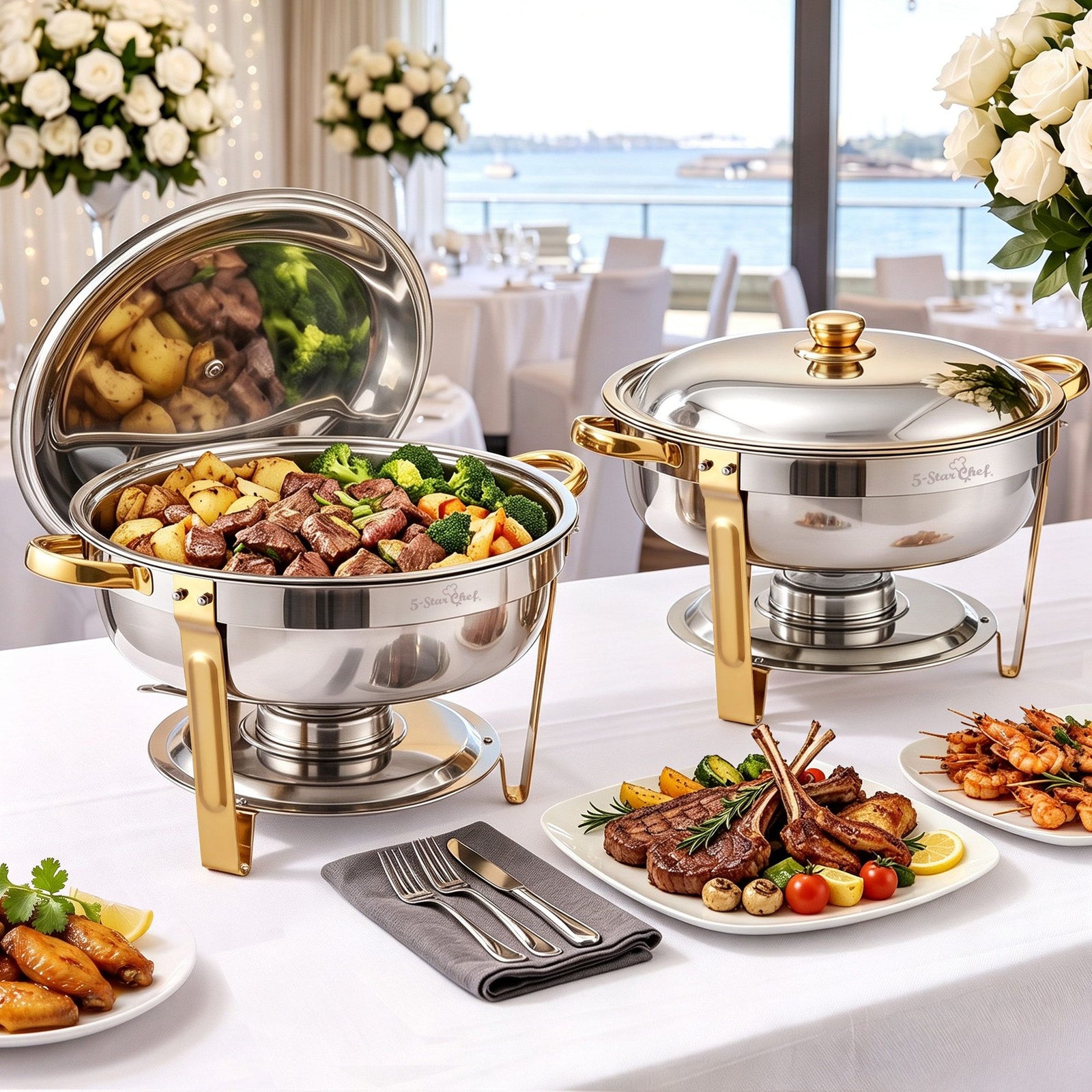5-Star Chef 5L Chafing Dish Set 2-Pack, Food Warmer Catering Server Buffet