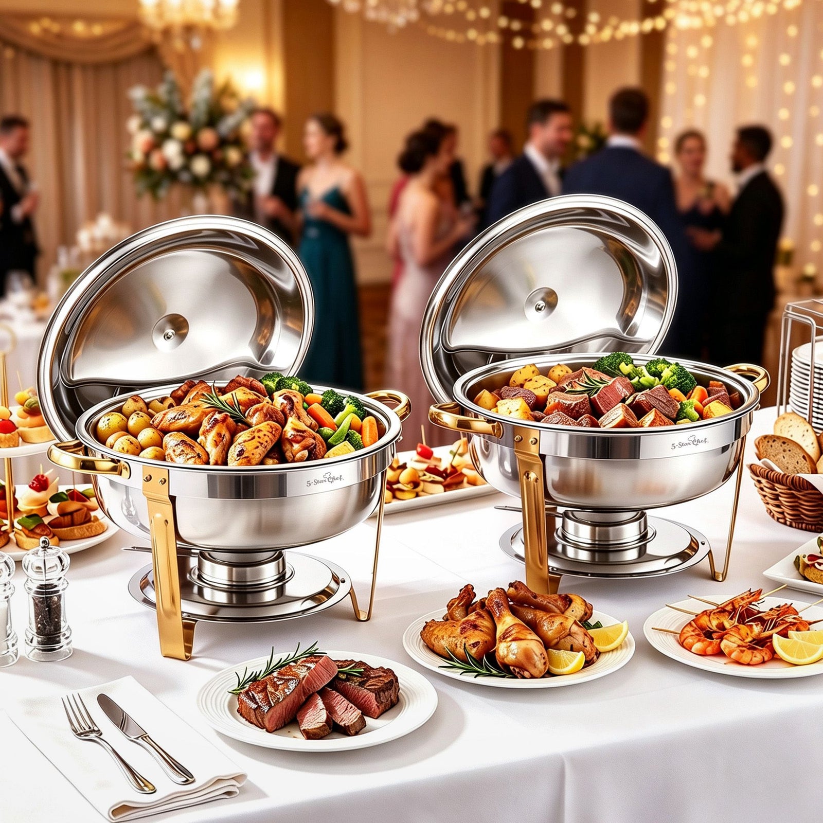 5-Star Chef 5L Chafing Dish Set 2-Pack, Food Warmer Catering Server Buffet