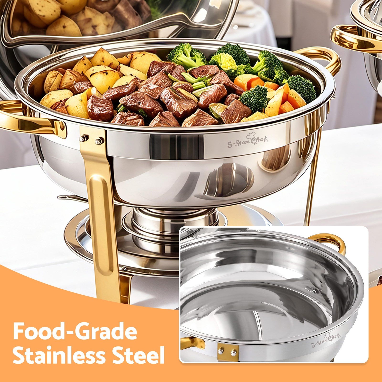 5-Star Chef 5L Chafing Dish Set 2-Pack, Food Warmer Catering Server Buffet