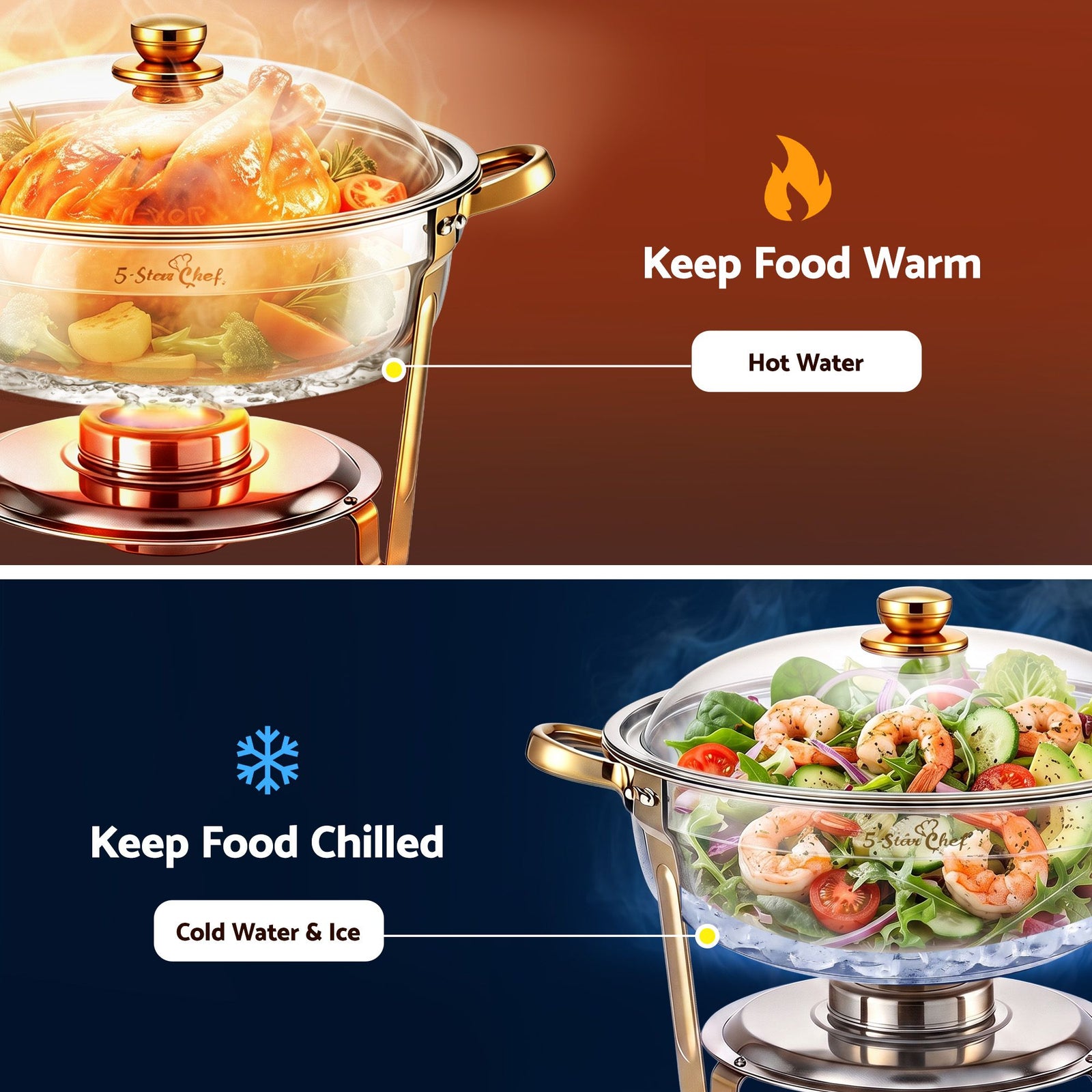 5-Star Chef 5L Chafing Dish Set 2-Pack, Food Warmer Catering Server Buffet