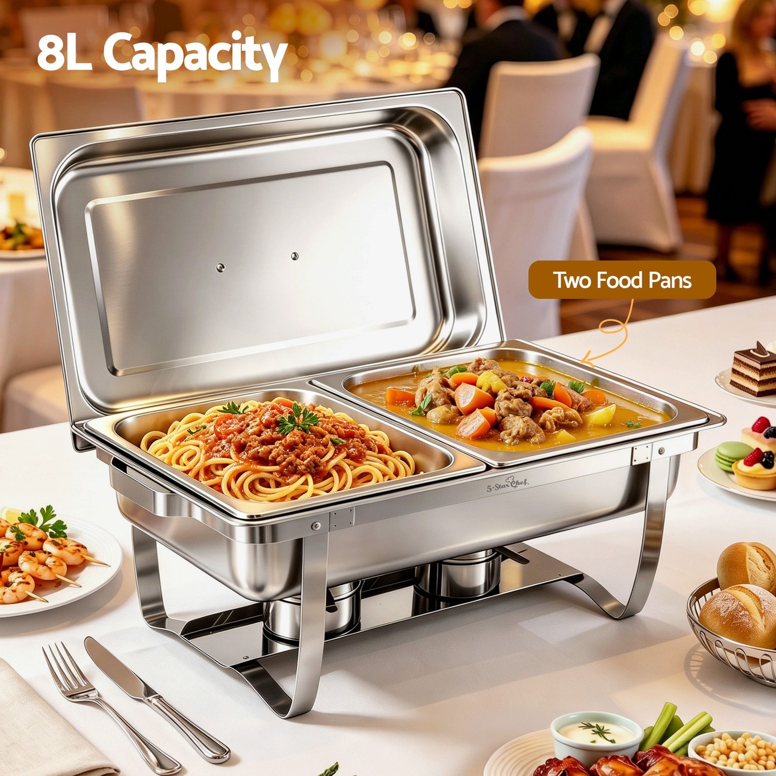 Chafing Dish 8L 2-Pan Buffet Warmer Food Warmer Catering Server
