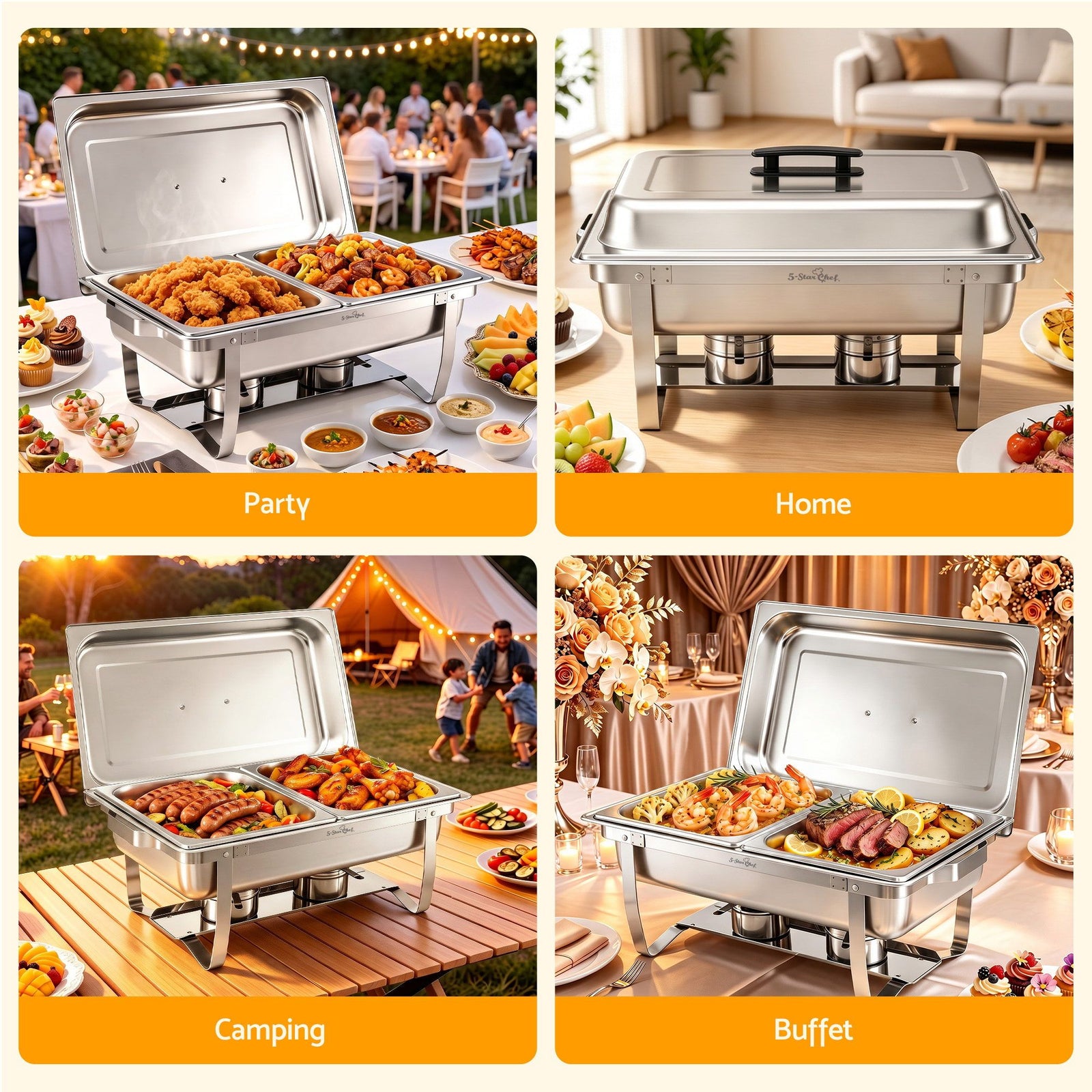 Chafing Dish 8L 2-Pan Buffet Warmer Food Warmer Catering Server