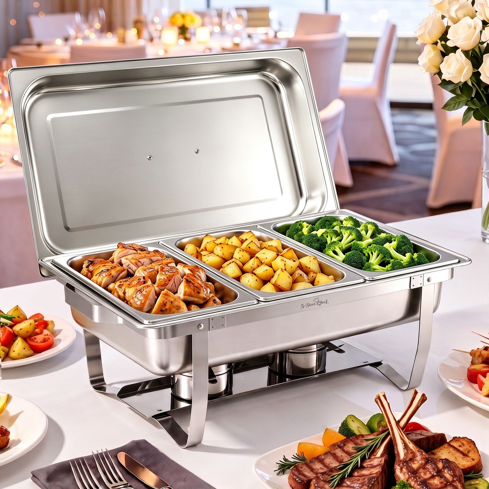 Chafing Dish 7.5L 3-Pan Buffet Warmer Food Warmer Catering Server