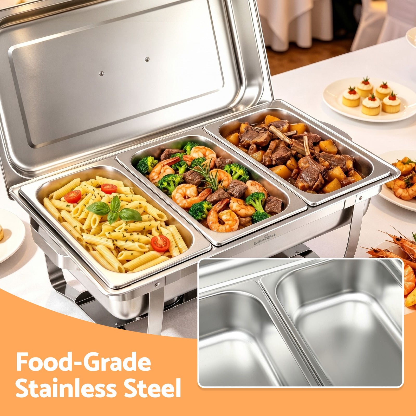 Chafing Dish 7.5L 3-Pan Buffet Warmer Food Warmer Catering Server