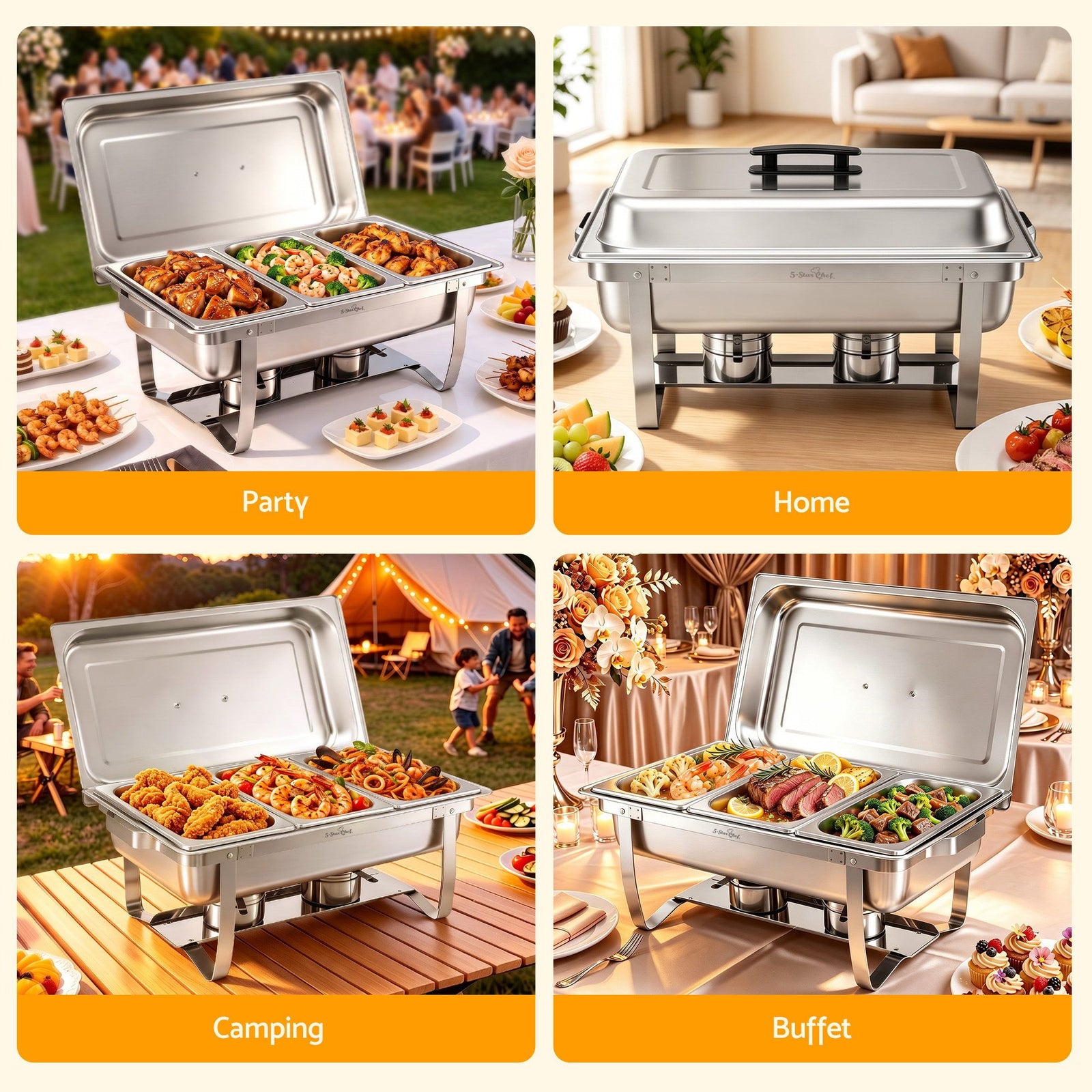 Chafing Dish 7.5L 3-Pan Buffet Warmer Food Warmer Catering Server