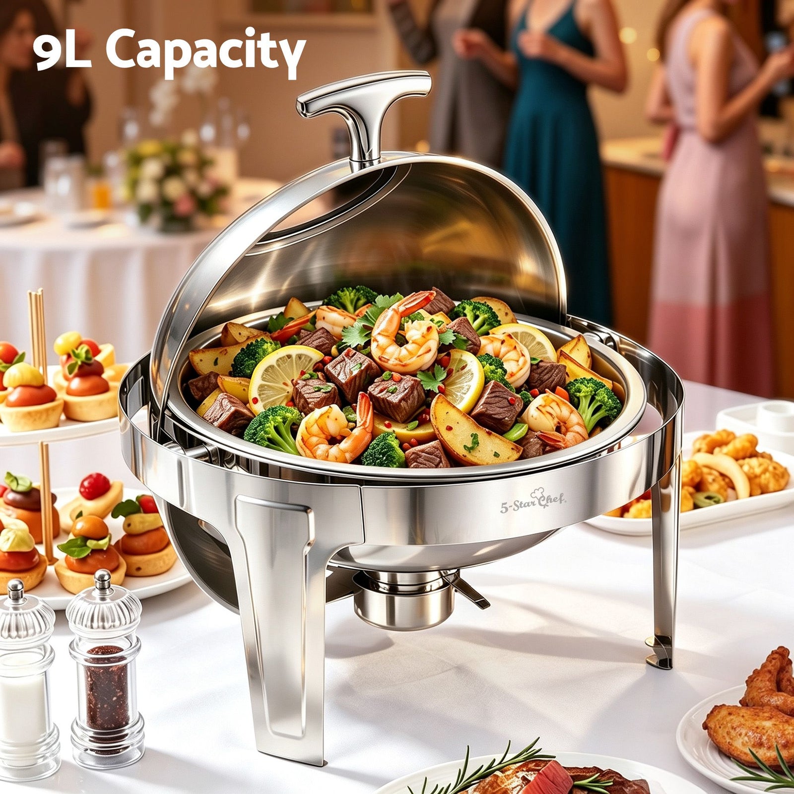 5-Star Chef 9L Chafing Dish Buffet Warmer Food Warmer Catering Server Round