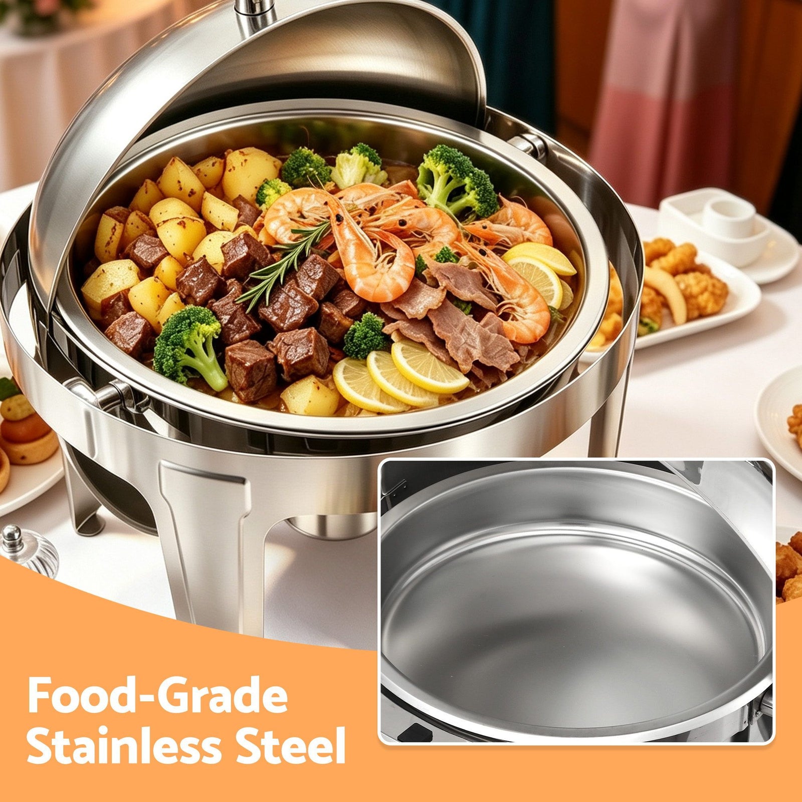 5-Star Chef 9L Chafing Dish Buffet Warmer Food Warmer Catering Server Round