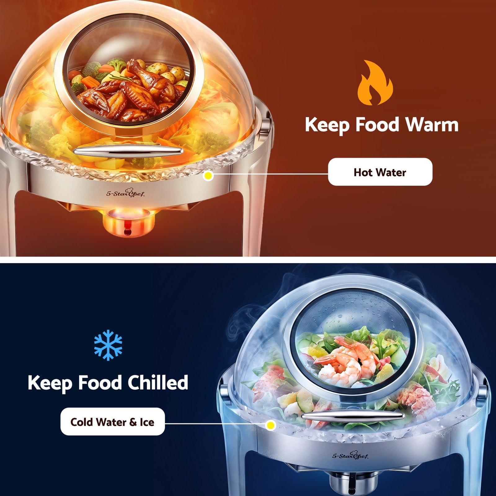 5-Star Chef 9L Chafing Dish Buffet Warmer Food Warmer Catering Server Round