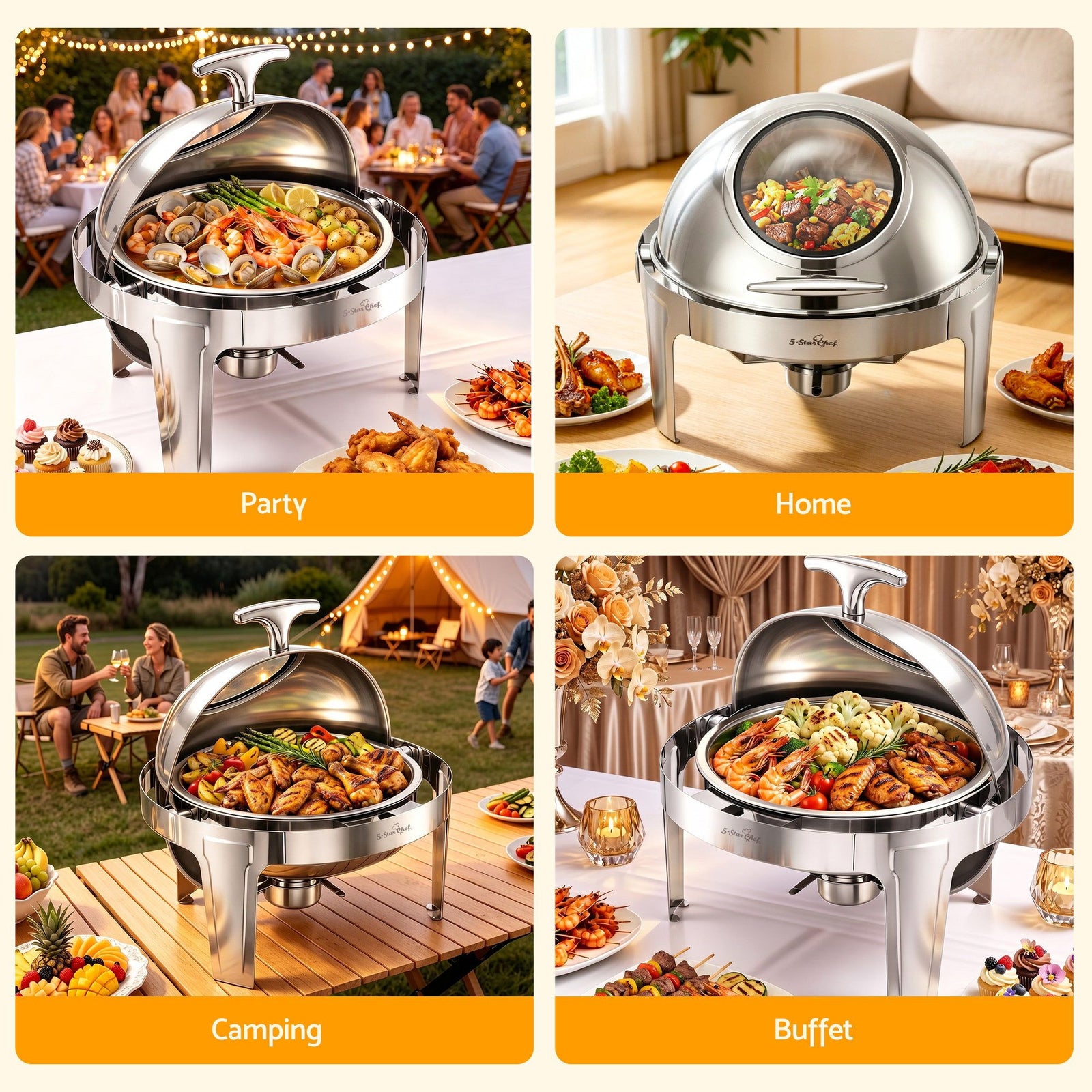5-Star Chef 9L Chafing Dish Buffet Warmer Food Warmer Catering Server Round