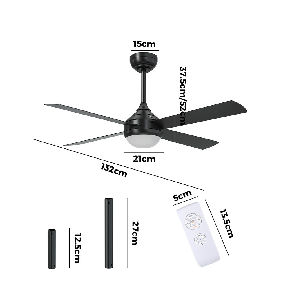 52'' AC Ceiling Fan with Light Remote Control 4 Blades Black