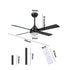 52'' AC Ceiling Fan with Light Remote Control 4 Blades Black