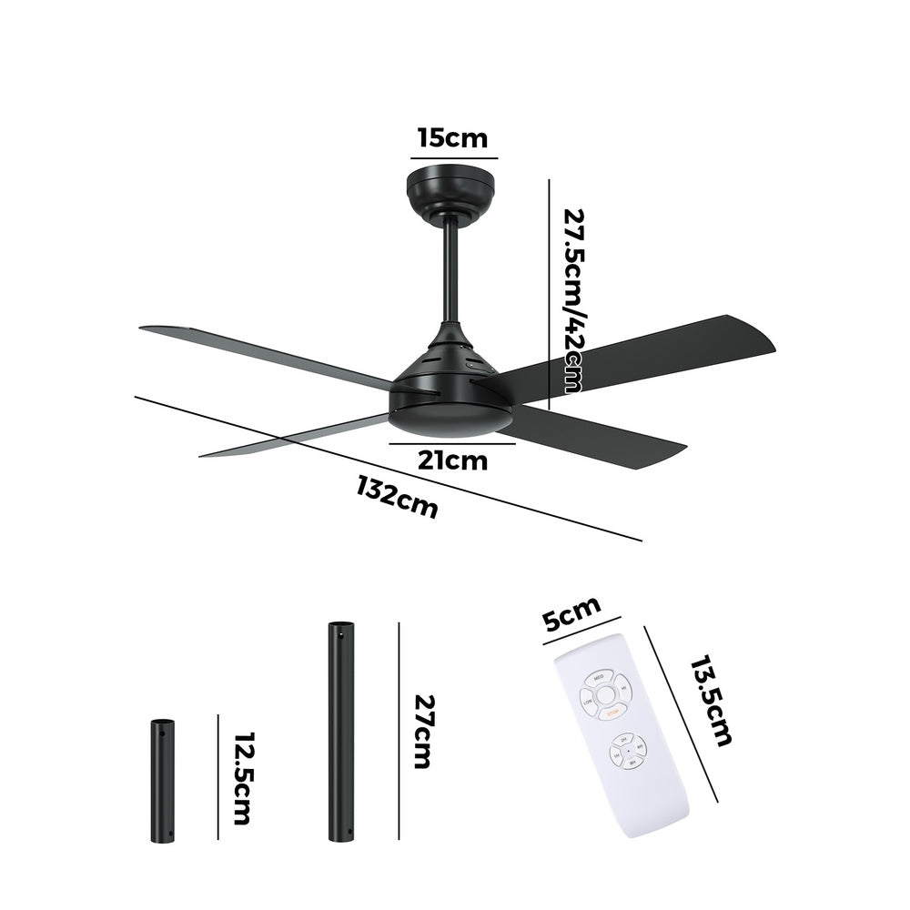 52'' Ceiling Fan AC Remote Control Timer 4 Blades Black