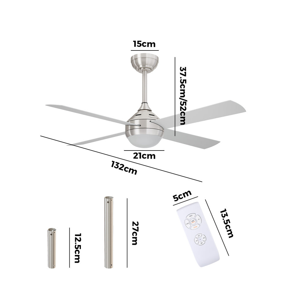 52'' AC Ceiling Fan with Light Remote Control 4 Blades Silver