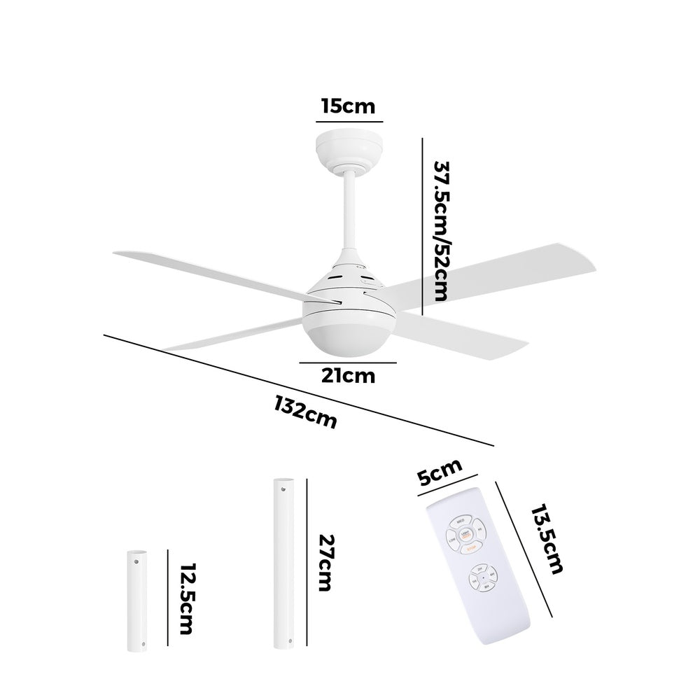 52'' AC Ceiling Fan with Light Remote Control 4 Blades White