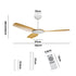 52'' Ceiling Fan DC 3 ABS Blades Remote Control Timer Wood