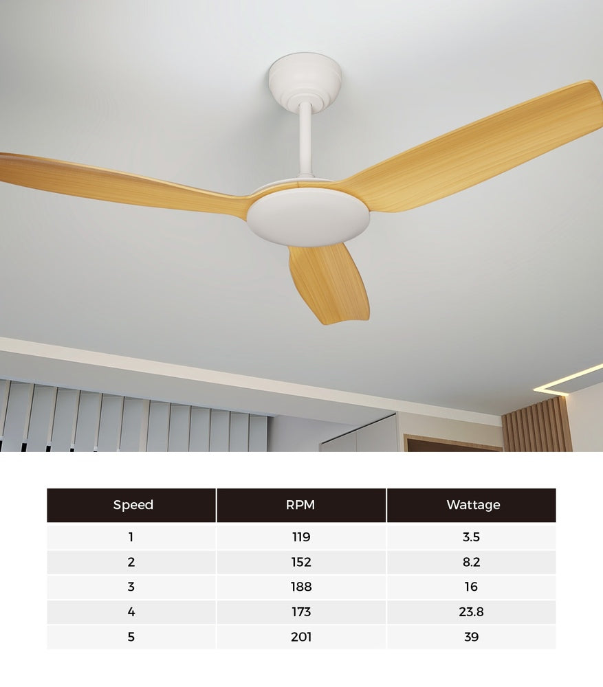 52'' Ceiling Fan DC 3 ABS Blades Remote Control Timer Wood