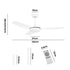 52" Ceiling Fan with Light DC Remote Control 5 Speed White