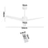 52" Ceiling Fan With Light DC Motor Remote Control White