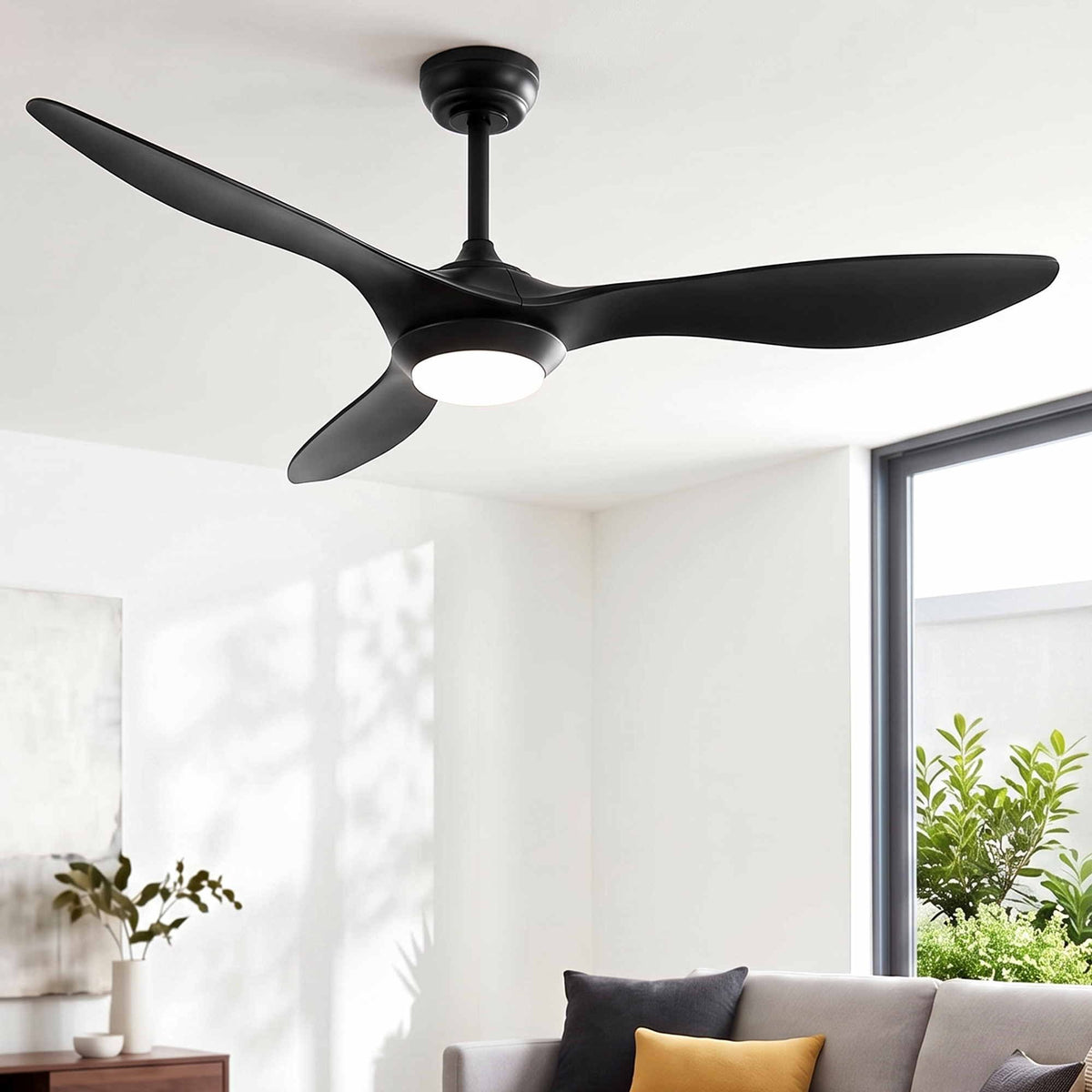 52-Inch Ceiling Fan DC Motor with Light and Remote, Black, 40W, 6 Speeds