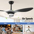 52-Inch Ceiling Fan DC Motor with Light and Remote, Black, 40W, 6 Speeds