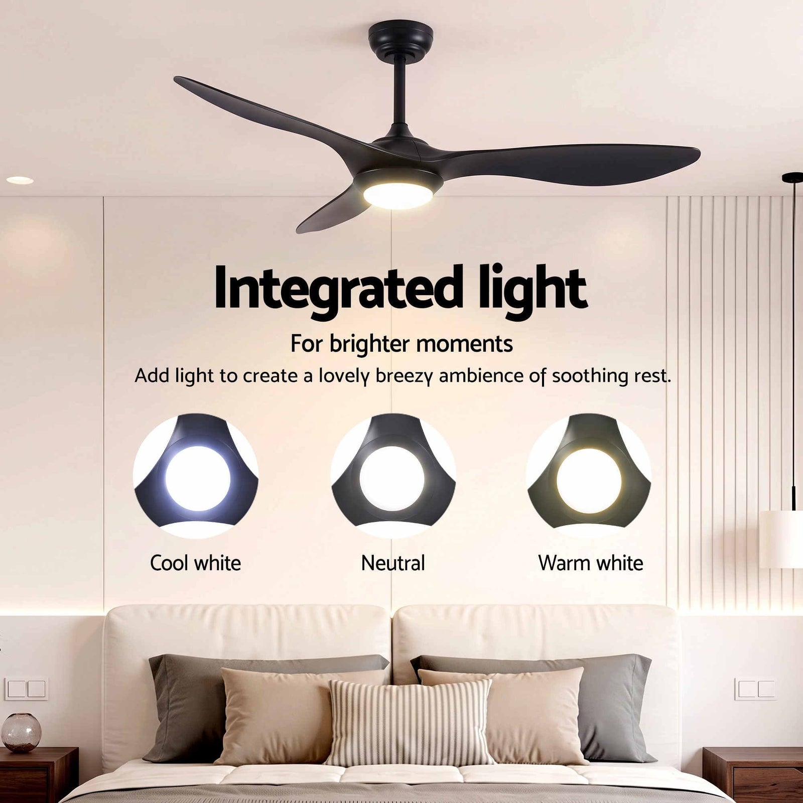 52-Inch Ceiling Fan DC Motor with Light and Remote, Black, 40W, 6 Speeds