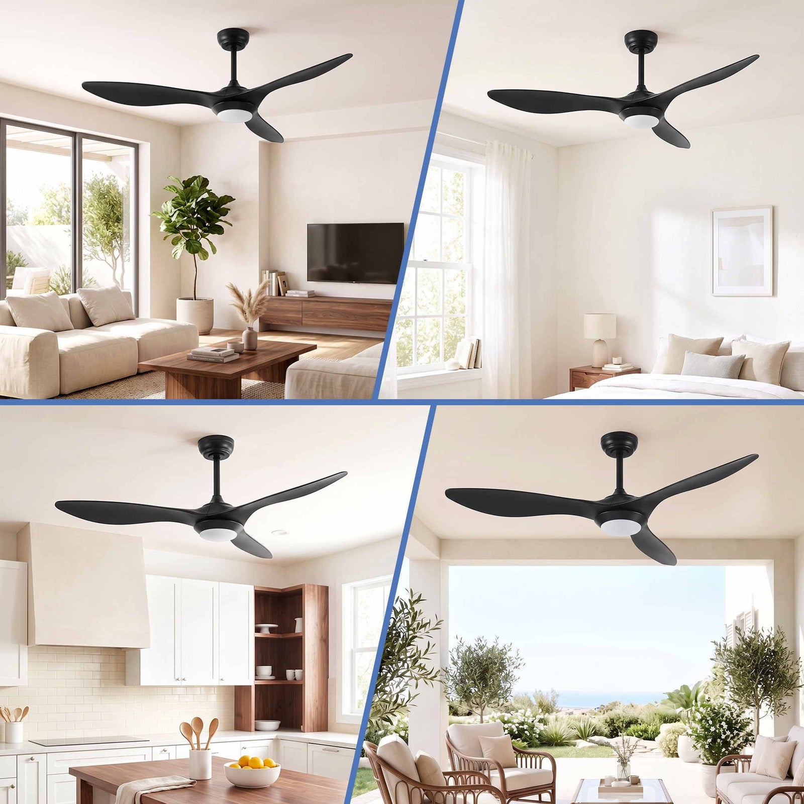 52-Inch Ceiling Fan DC Motor with Light and Remote, Black, 40W, 6 Speeds