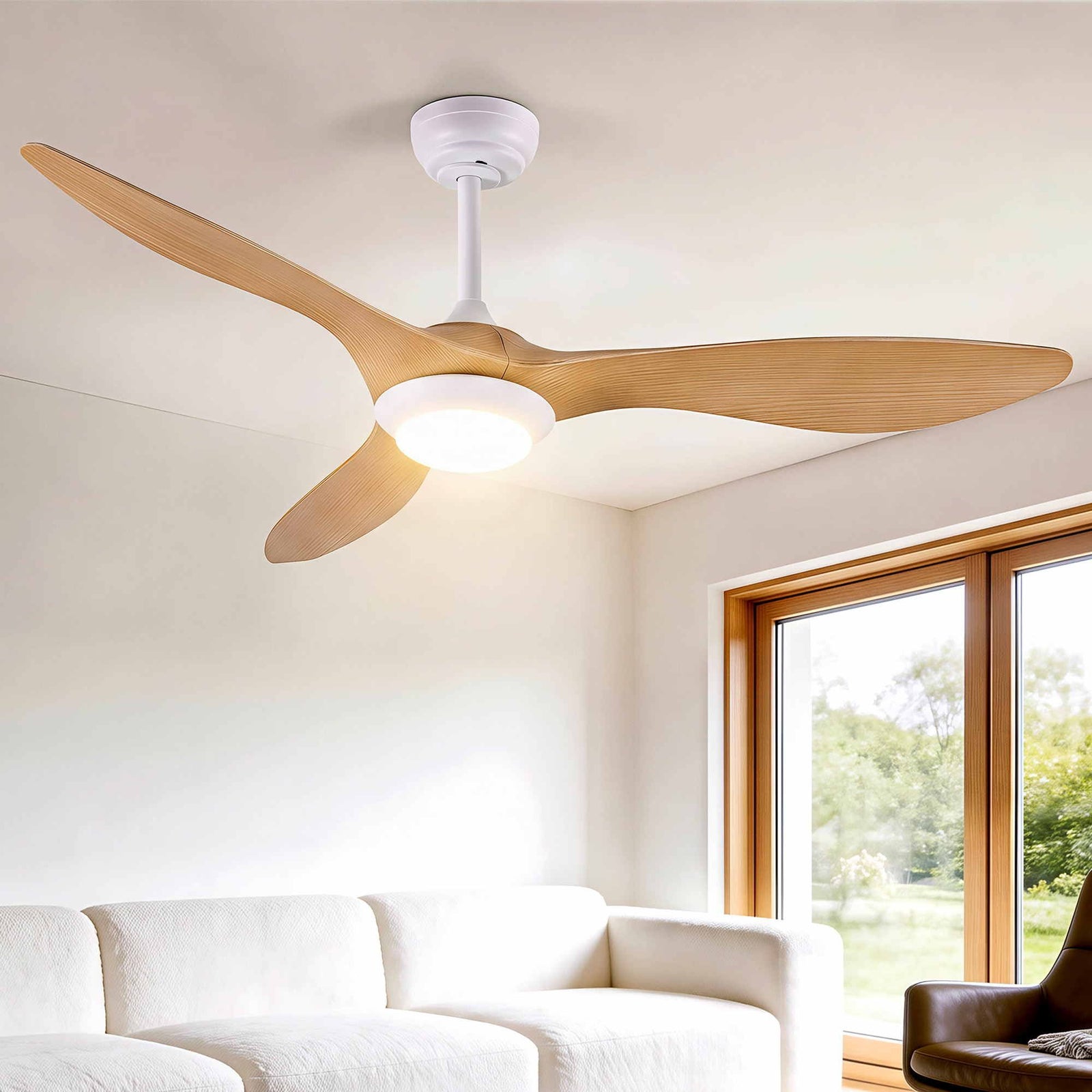 52 Inch Ceiling Fan DC Motor with Light and Remote Wood Finish Fixture